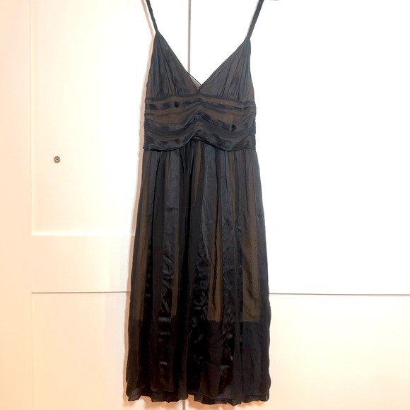 Tufi Duek Dresses & Skirts - Tufi Duek Vintage 100% Silk Black & Mesh Ruched Bust Midi Dress Size 4-6
